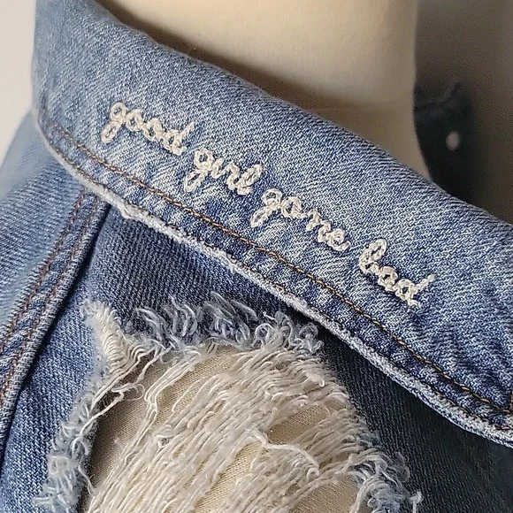 Hidden Jeans Embroidered Oversized Jean Jacket SZ XS - Picture 8 of 10